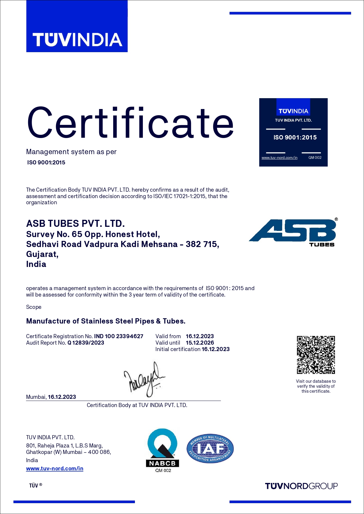ISO 9001:2015 Certificate